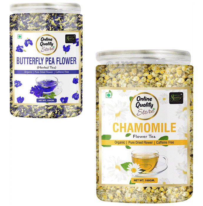 Online Quality Store Combo Pack of Butterfly Pea Flower Herbal Tea & Chamomile Flower Tea (100gm Each)