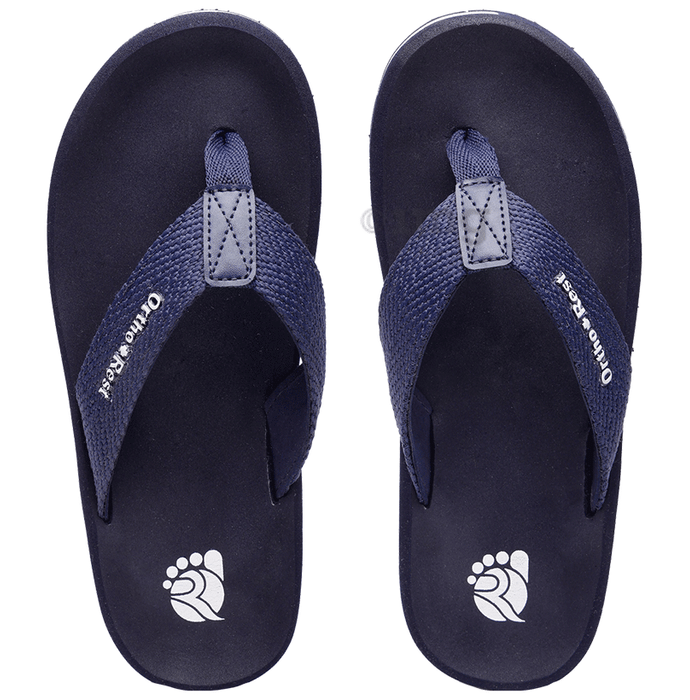Ortho + Rest M10013 Men slippers with Cushioned Footbed | Soft Comfortable Stylish and Anti Skid Men's Flip-Flops & Slippers Daily Use Navy Blue Size 8