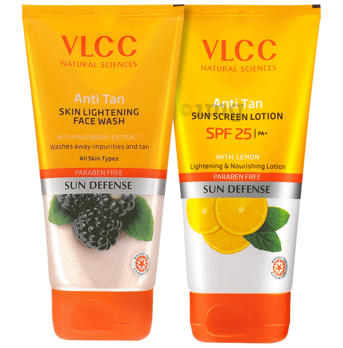 VLCC Combo Pack of Anti Tan Skin Lightening Face Wash & Anti Tan Sun Screen Lotion SPF 25 PA+ (150ml Each)