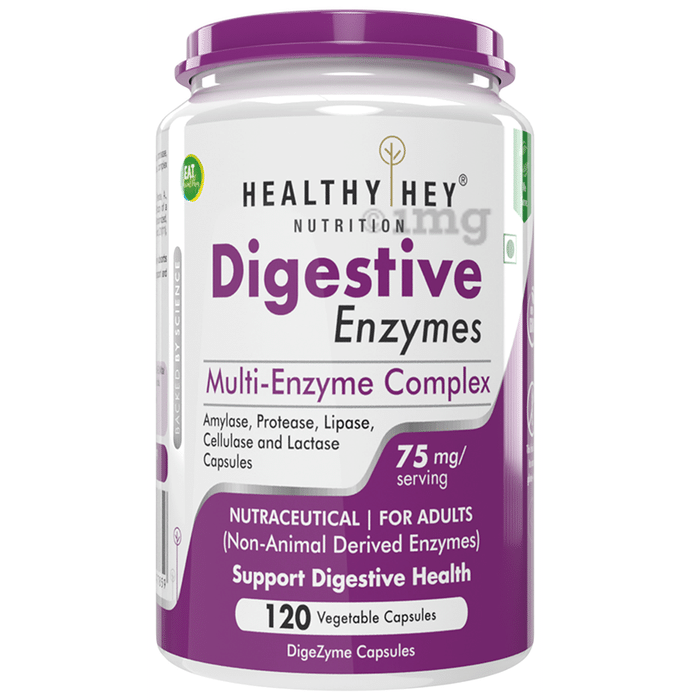 HealthyHey Digestive Enzymes with Amylase, Protease, Lipase, Cellulose & Lactose | Multi Enzyme Complex Veg Capsule