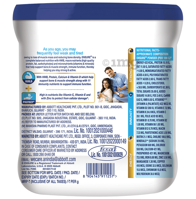 Ensure Complete Balanced Nutrition Drink for Adults, Vanilla Powder: Buy  jar of 400.0 gm Powder at best price in India