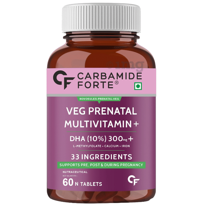Carbamide Forte Veg Prenatal Multivitamin + DHA 300mg + L-Methylfolate + Calcium + Iron Vegetarian Tablet