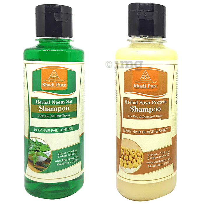 Khadi Pure Combo Pack of Herbal Neem Sat Shampoo & Herbal Soya Protein Shampoo (210ml Each)