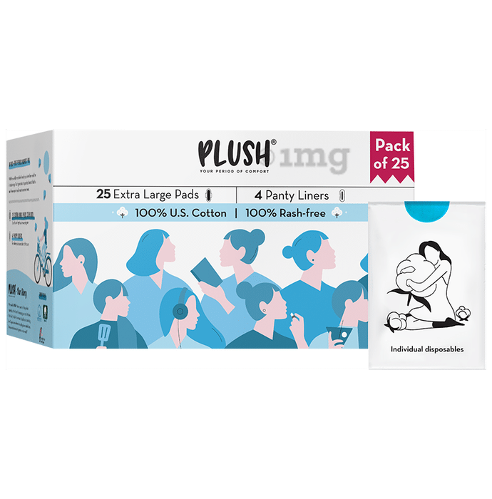 Plush Rash-Free Comfort with 100% Pure U.S. Cotton Pads & 4 Panty Liners  with Biodegradable Disposables XL: Buy box of 29.0 pads at best price in  India