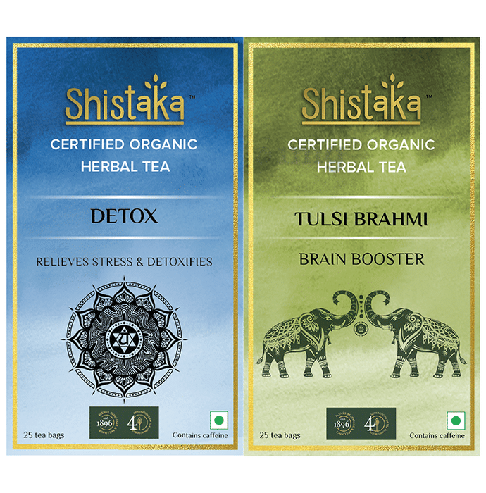 Shistaka Combo Pack of Certified Organic Herbal Tea (1.8gm Each) Detox & Tulsi Brahmi