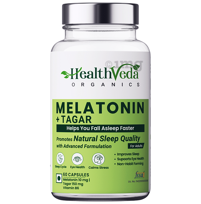 Health Veda Organics Melatonin + Tagar for Sleep & Relaxation | Vegicap