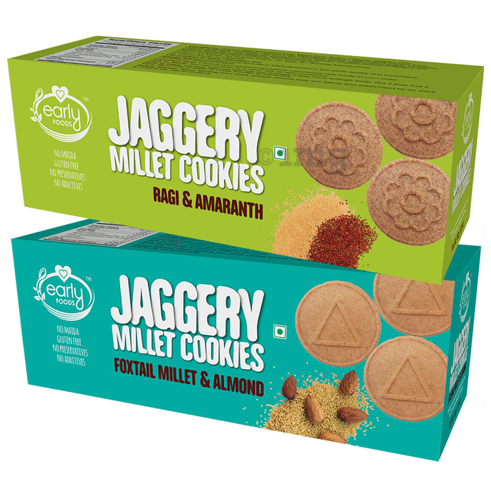 Early Foods Combo Pack of Jaggery Millet Cookies Ragi & Amaranth and Jaggery Millet Cookies Foxtail Millet & Almond (150gm Each)