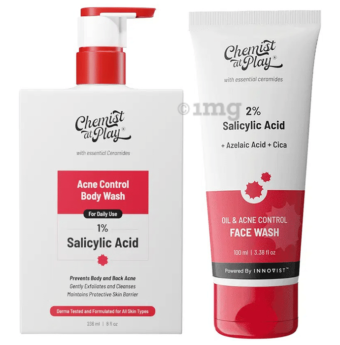 Chemist At Play Combo Pack of  1% Salicylic Acid Acne Control Body Wash & Oil & Acne Control Face Wash (100ml)