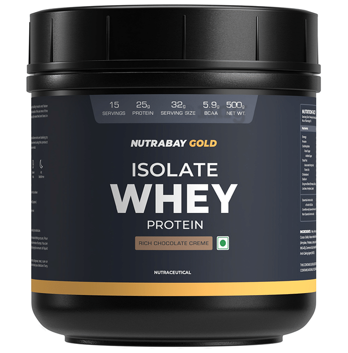 Nutrabay Gold Isolate Whey Protein for Muscles, Recovery, Digestion & Immunity | No Added Sugar | Flavour Rich Chocolate Creme