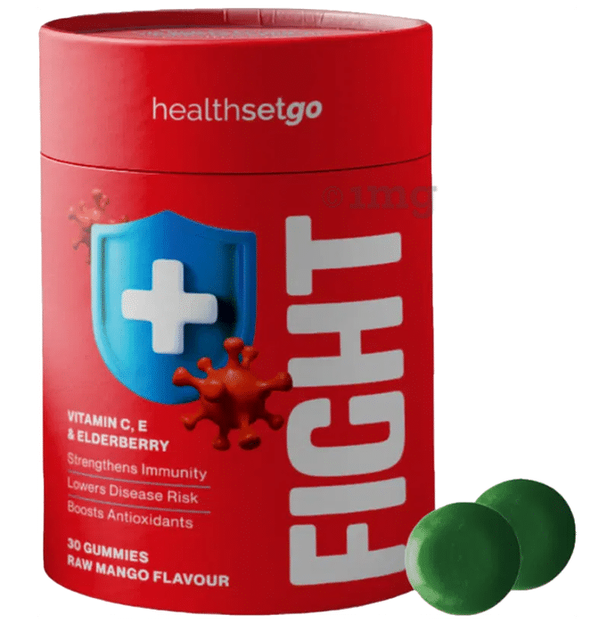 HealthSetGo Vitamin C, E & Zinc Gummies | Immunity Boost & Skincare| Elderberry Extract Raw Mango