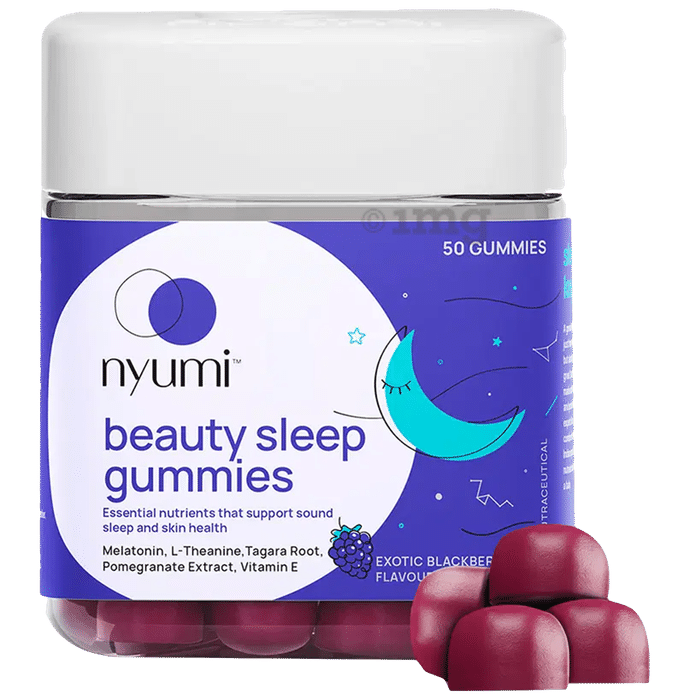 Nyumi Beauty Sleep Gummies | With Melatonin, L-Theanine & Tagara for Sound Sleep & Skin Support | Flavour Exotic Blackberry