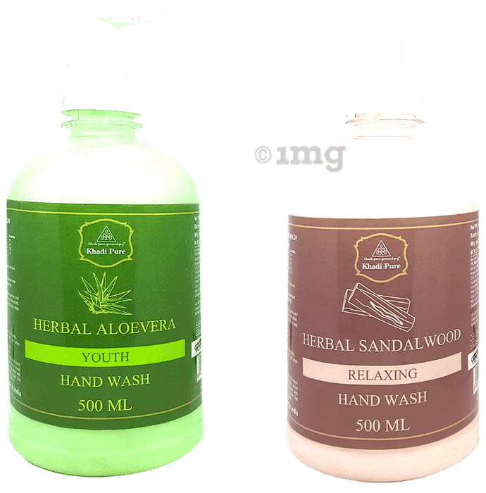 Khadi Pure Combo Pack of Herbal Aloevera Youth Handwash & Herbal Sandalwood Relaxing Handwash (500ml Each)