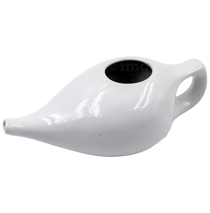 Sarveda Ceramic Jala Neti Pot for Nasal Cleansing White