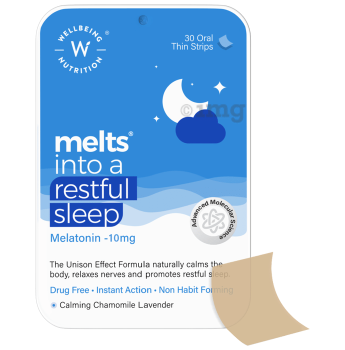 Wellbeing Nutrition Melts into a Restful Sleep Melatonin 10mg Oral Thin Strip Calming Chamomile Lavender