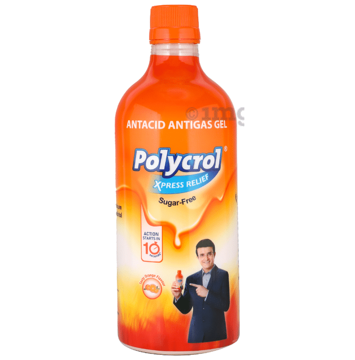 Polycrol Xpress Relief Sugar-Free Antacid Antigas Gel | Flavour Tasty Orange