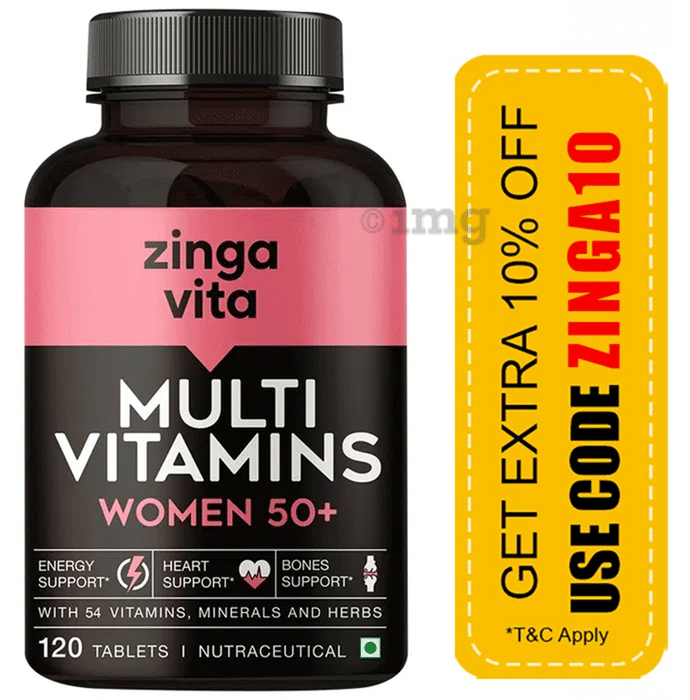 Zingavita Multivitamin Tablet for Women 50+ with 54 Vitamins , Minerals & Herbal Extracts for Skin, Heart & Joint Support