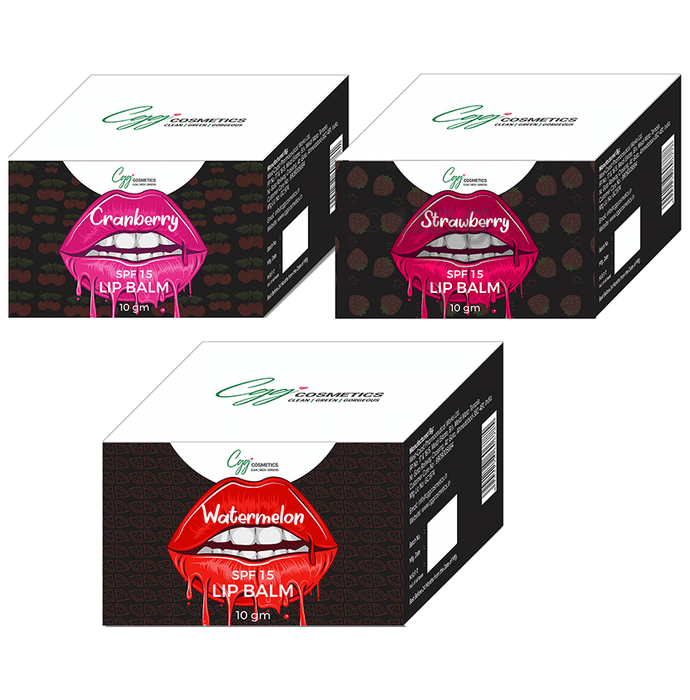 CGG Cosmetics Combo Pack of Lipbalm SPF 15 (10gm Each) Cranberry, Watermelon & Strawberry