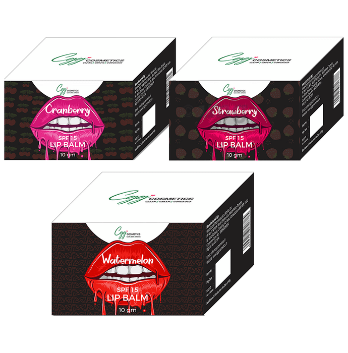 CGG Cosmetics Combo Pack of Lipbalm SPF 15 (10gm Each) Cranberry, Watermelon & Strawberry