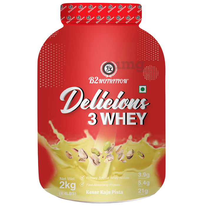 B2 Nutrition Delicious 3 Whey Protein Powder (2kg Each) Kesar Kaju Pista