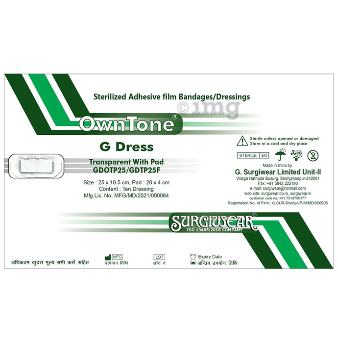 Surgiwear GDOTP25 / GDTP25F OwnTone G Dress (25 x 10.5cm) Transparent with Pad (20 x 4cm)