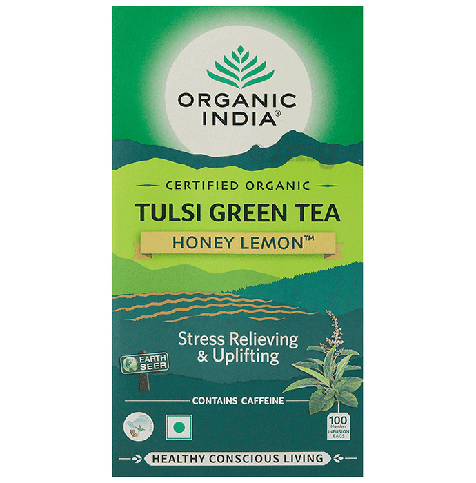 Organic India Certified Organic Tulsi Green Tea Infusion Bags (1.8gm Each) Honey Lemon