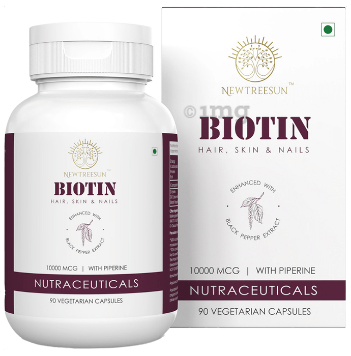 Newtreesun Biotin 10000mcg with Piperine | Vegetarian Capsule for Healthy Skin, Hair & Nails