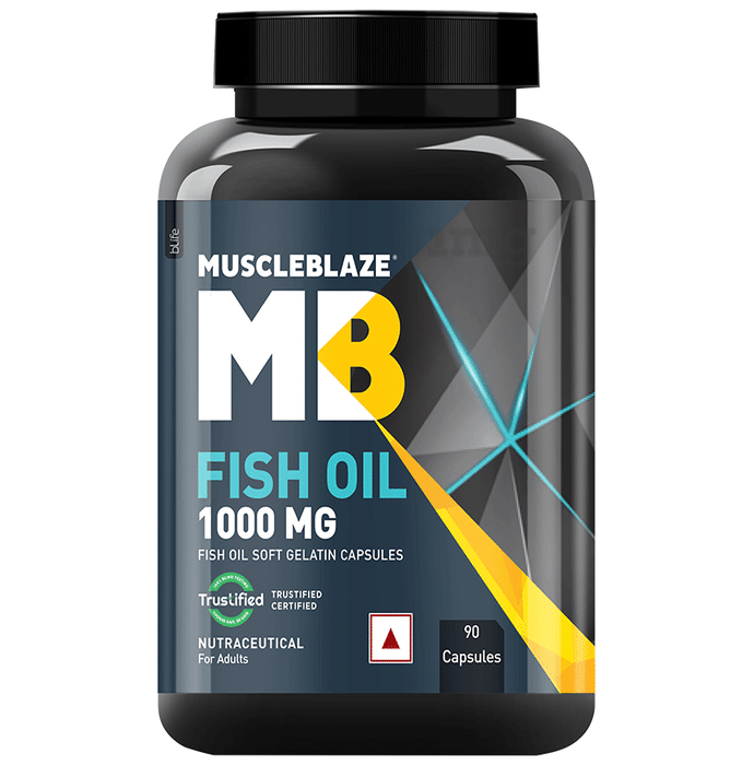 MuscleBlaze Fish Oil 1000mg | For Heart, Brain, Joint, Eyes & Immunity | Soft Gelatin Capsule