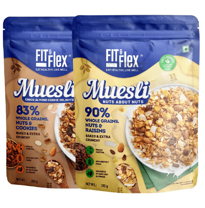 Fit & Flex Combo Pack of Muesli Choco Almond Cookie Delight & Nuts About Nuts (210gm Each)