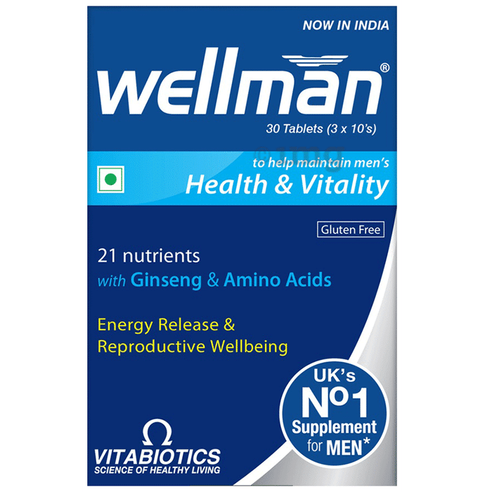 Wellman Gluten Free Health Supplement for Men with Vitamins & Minerals, Ginseng & Amino Acids | For Energy & Vitality | Nutrition Formula