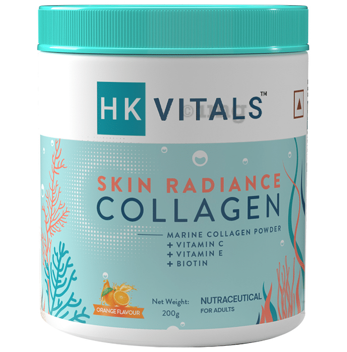 Healthkart HK Vitals Skin Radiance Skin Collagen | Powder with Vitamin C, E & Biotin | Flavour Orange