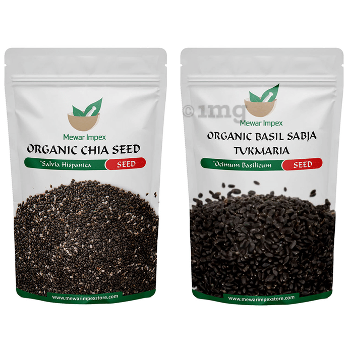 Mewar Impex Combo Pack of Organic Chia Seed & Organic Basil Sabja Tukmaria Seed (100gm Each)