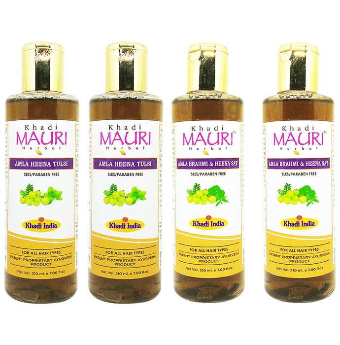 Khadi Mauri Herbal Combo Pack of Amla Brahmi Heena & Amla Henna Tulsi Shampoo (210ml Each)