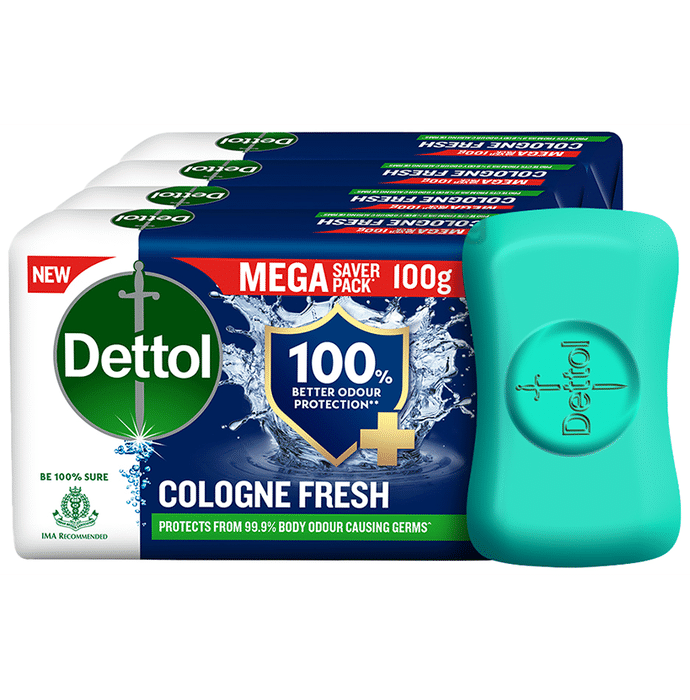 Dettol Mega Saver Pack of Cologne Fresh Bathing Soap Bar with 100% Better Odour Protection(100gm Each)