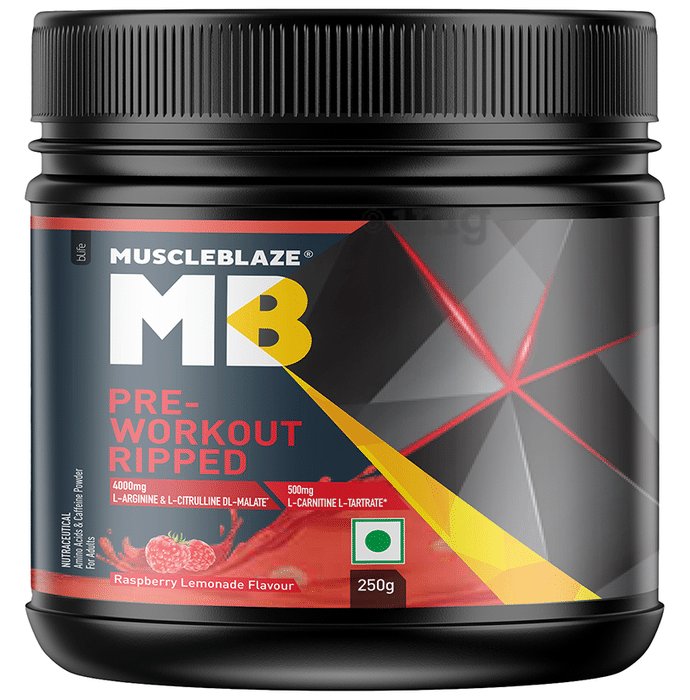 MuscleBlaze Raspberry Lemonade | Pre Workout Ripped | With Arginine, Citrulline & Creatinine-Tartrate