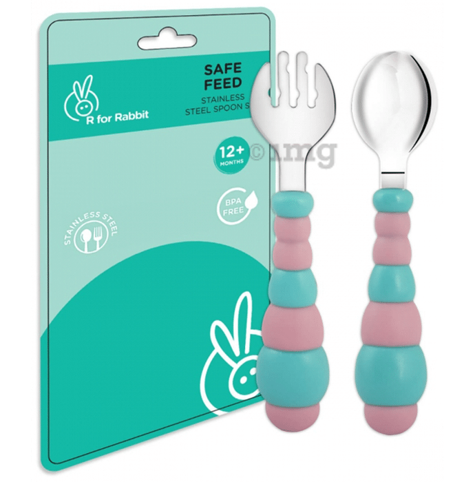 R for Rabbit Safe Feed Stainless Steel Spoon Set Blue