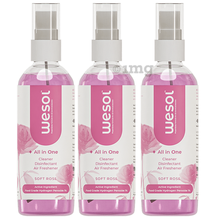 Wesol Food Grade Hydrogen Peroxide 1% All In One Multi Surface Cleaner Liquid, Disinfectant and Air Freshner (100ml Each) Soft Rose