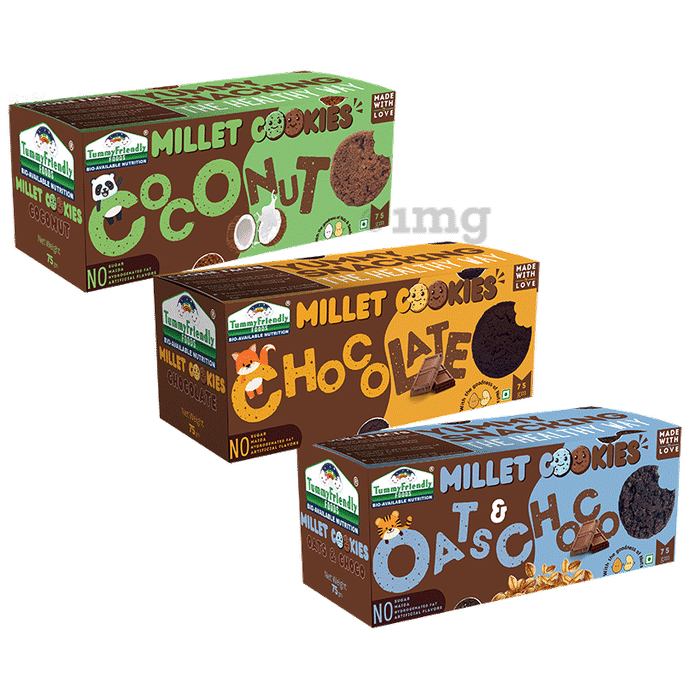 TummyFriendly Foods Millet Cookies Oats & Choco, Chocolate & Coconut (75gm Each)