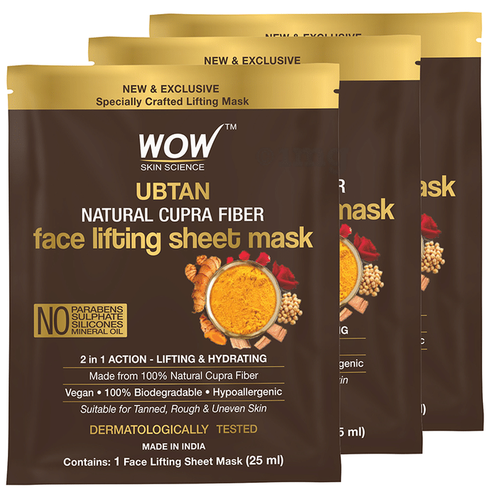 WOW Skin Science Ubtan Natural Cupra Fiber Face Lifting Sheet Mask (25ml Each)