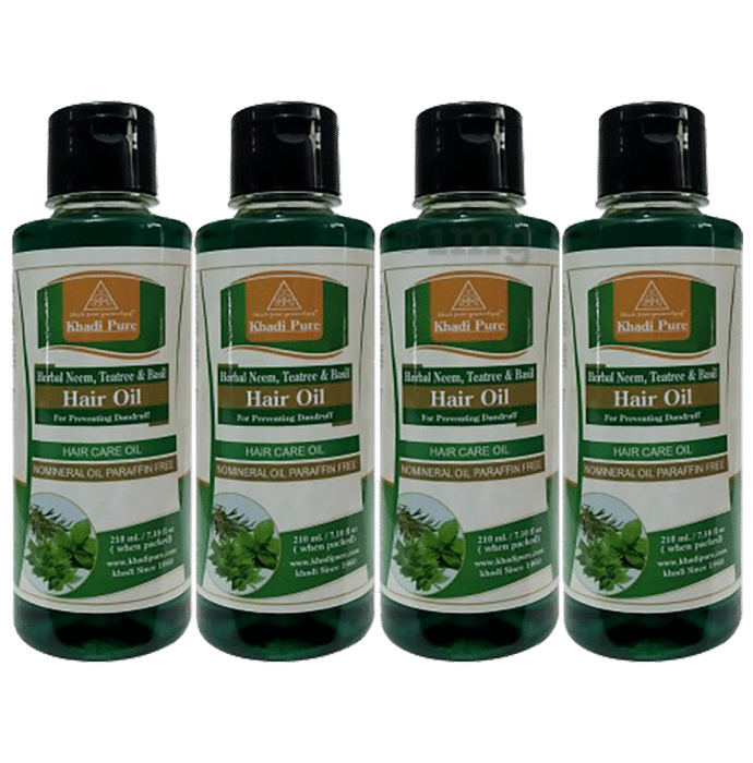 Khadi Pure Herbal Neem, Teatree & Basil Hair Oil (210ml Each)