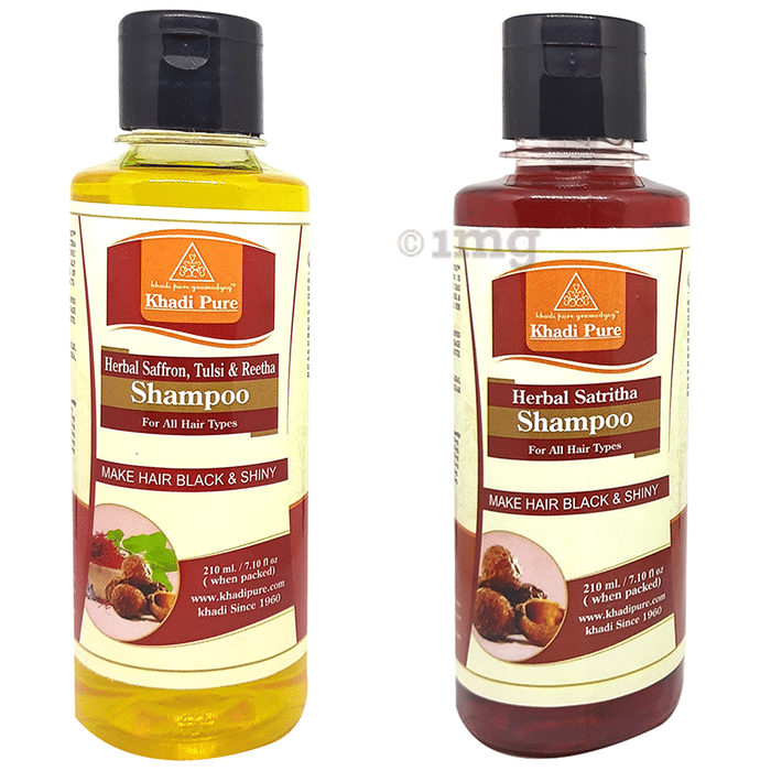Khadi Pure Combo Pack of Saffron,Tulsi & Reetha Shampoo & Herbal Satritha Shampoo (210ml Each)