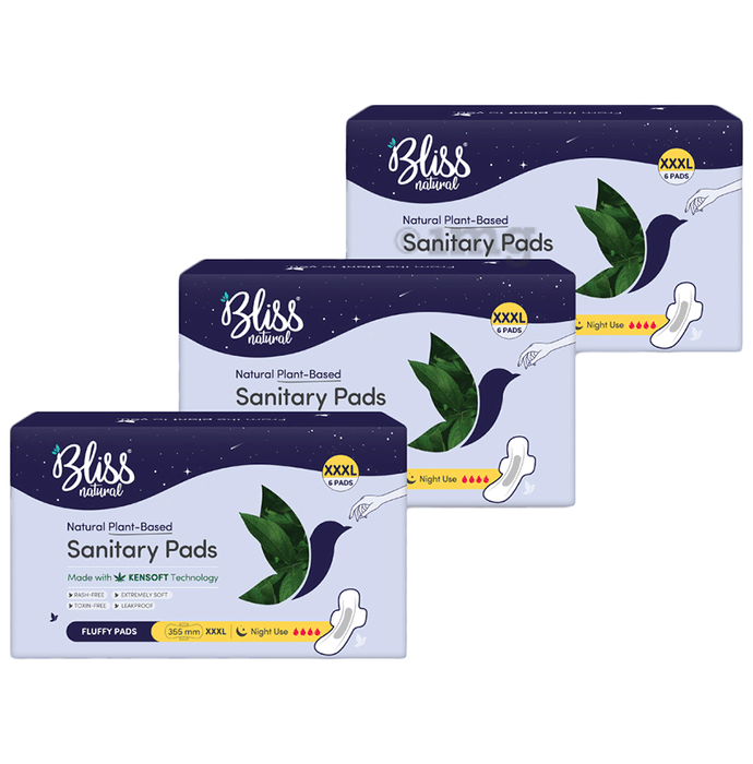 Bliss Natural Plant Based Fluffy Sanitary Pads (6 Each) XXXL