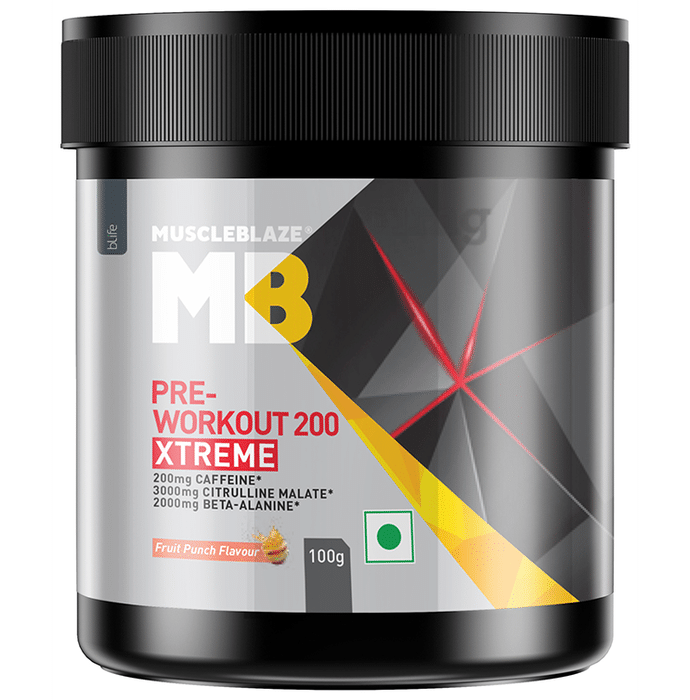 MuscleBlaze MB Pre-Workout 200 Xtreme with Caffeine, Citrulline & Beta Alanine for Sustained Energy, Endurance & Increased Muscle Pump Powder Fruit Punch
