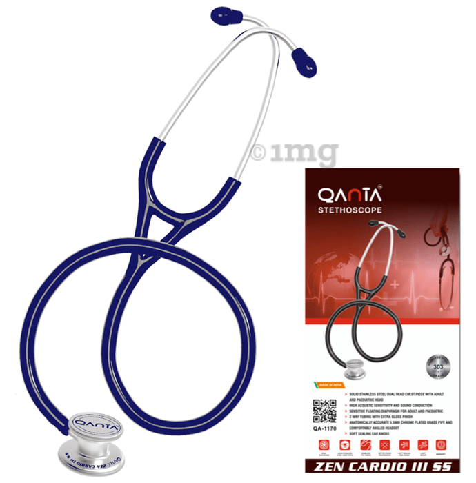 Qanta QA-1170 Zen Cardio III SS Cardiology Stethoscope, SS & Dual Head Chest Piece Blue
