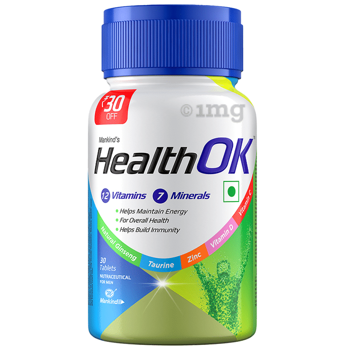 Health OK Multivitamin For Men with Vitamins, Minerals, Ginseng, Taurine & Zinc | For Nutrition, Energy & Immunity Tablet Lemon