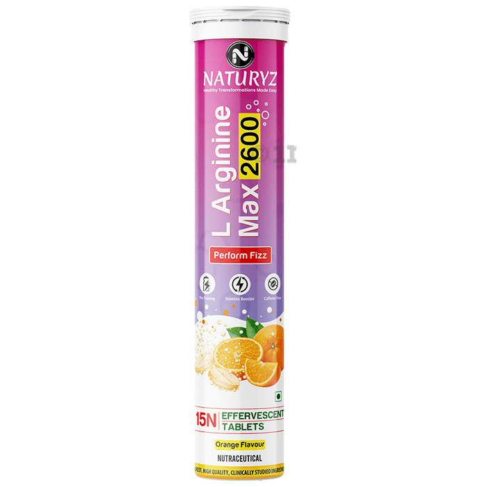 Naturyz L Arginine Effervescent Tablets 2600mg Boost Stamina, Improves Blood Flow & Performance (15 Each) Orange