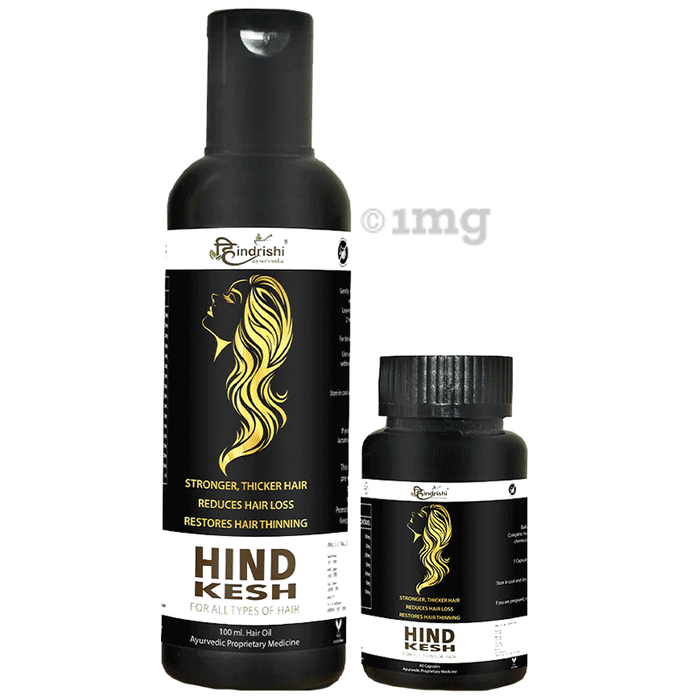 Hindrishi Ayurveda Ayurvedic Hair Care Combo Pack of Hind Kesh Hair Oil 100ml & Hind Kesh 60 Capsule