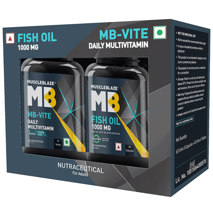 MuscleBlaze Combo Pack of Fish Oil 1000mg Capsule & MB-Vite Daily Multivitamin Tablet
