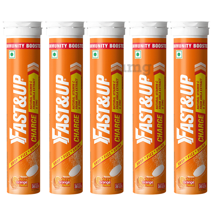 Fast&Up Charge with Natural Vitamin C from Amla & Zinc | Flavour Effervescent Tablet Orange