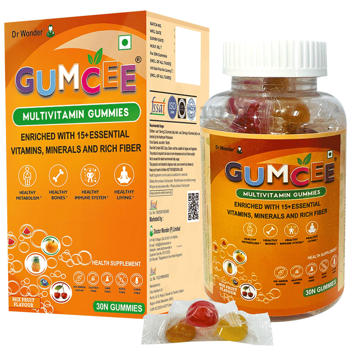 Gumcee Multivitamin Gummies with 15 Essential Vitamins (30 Each) Mix Fruit