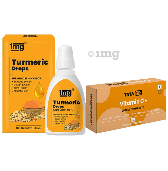 Combo Pack of Tata 1mg Turmeric Drop (30ml) & Tata 1mg Vitamin C+ Support Immunity Tablet (30)